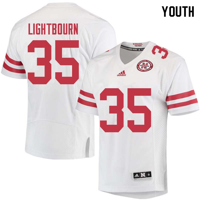 Youth #35 Caleb Lightbourn Nebraska Cornhuskers College Football Jerseys Sale-White - Click Image to Close